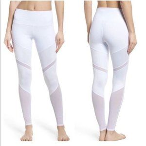 ALO Yoga Womens Mid Rise Shiela Leggings XS White Sheer Mesh Panels